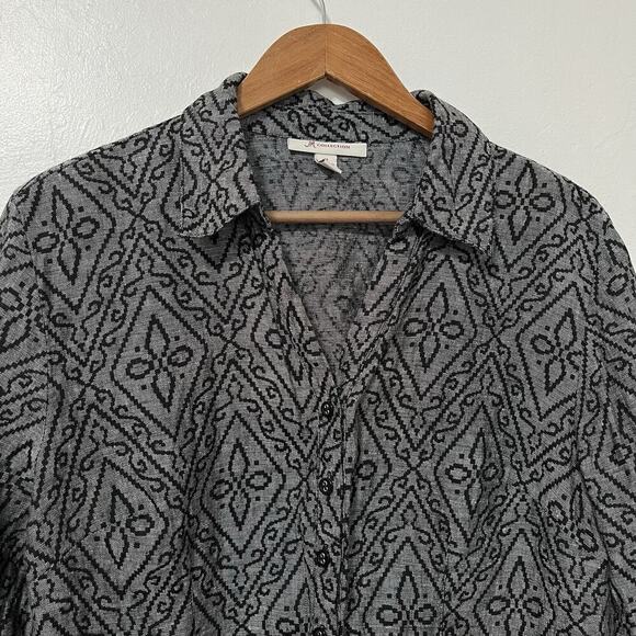 JM Collection Womens Linen Button Top Size 12 Gray Coastal Grandmother Beach - Picture 3 of 6